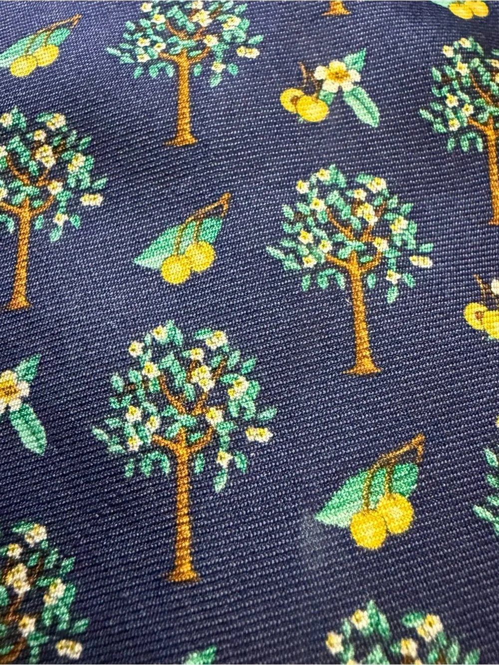 Brooks Brothers Makers 100% Silk Necktie USA Designer Lemons & Trees Blue